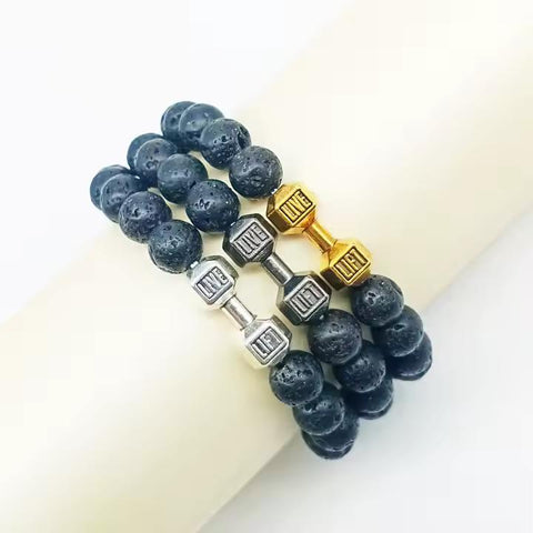 Heavy Crystal Alloy Dumbbell with Premium Volcanic Stone Beads Bracelet