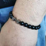 Heavy Crystal Alloy Dumbbell with Premium Volcanic Stone Beads Bracelet